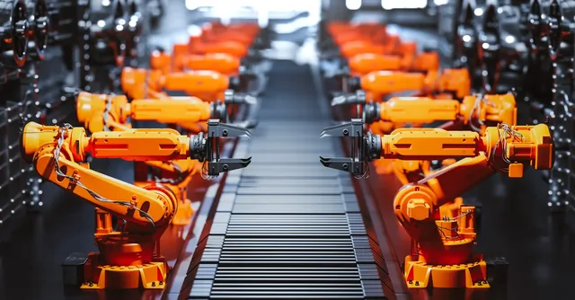 Industriële robots in een geautomatiseerde productiehal